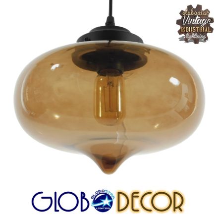 GloboStar® QUINN 10001029 Vintage Κρεμαστό Φωτιστικό Οροφής Μονόφωτο 1 x E27 Γυάλινο Φιμέ Καφέ Φ26 x Y20cm