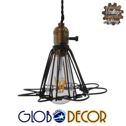 GloboStar® DANE 10001181 Vintage Industrial Κρεμαστό Φωτιστικό Οροφής Μονόφωτο 1 x E27 Μαύρο Μεταλλικό Πλέγμα Φ10 x Y20cm