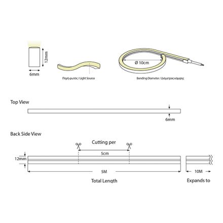 Eurolamp Neon Light LED 5M 9,6W 24V 6500K IP44 Pro