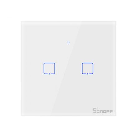 GloboStar® 80016 SONOFF T0EU2C-TX-EU-R2 - Wi-Fi Smart Wall Touch Button Switch 2 Way TX GR Series