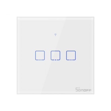 GloboStar® 80017 SONOFF T0EU3C-TX-EU-R2 - Wi-Fi Smart Wall Touch Button Switch 3 Way TX GR Series