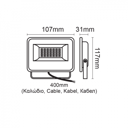 ACA Προβολέας LED SMD 20W 3000K 2000Lm 230V AC Μαύρος IP66